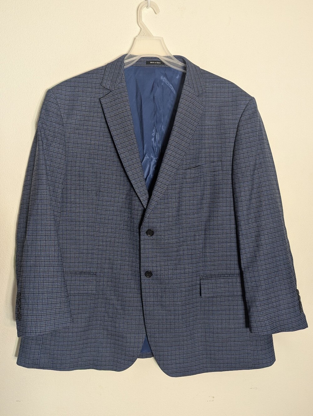 Mens Blue Plaid Wool Suit Jacket Sport Coat Academia Quiet Luxury Old Money 50R